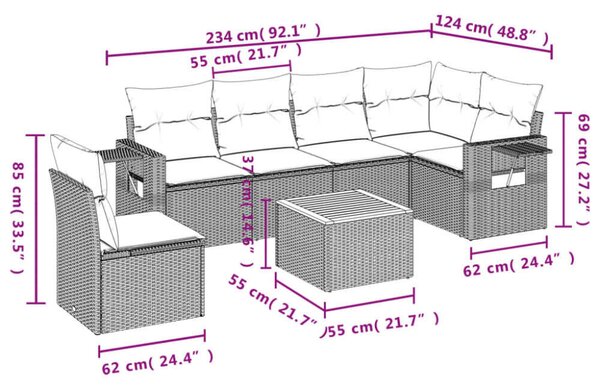 VidaXL Polyrattan Kerti Ülőgarnitúra - 7 részes - Fekete