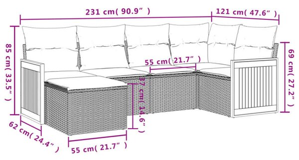 VidaXL Polyrattan Kerti Ülőgarnitúra - 6 részes - Bézs