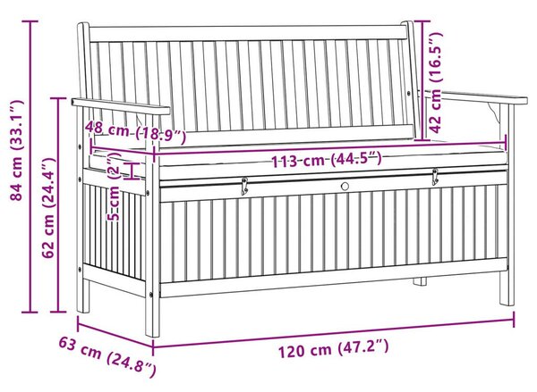Tárolópad 2 -Seater 120 x 63 x 84 cm Négyszögletes
