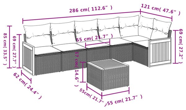 VidaXL 7 részes szürke polyrattan kerti ülőgarnitúra