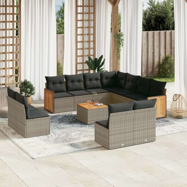 VidaXL Polyrattan Kerti Ülőgarnitúra - 12 részes - Szürke