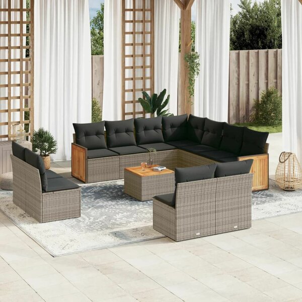 VidaXL Polyrattan Kerti Ülőgarnitúra - 12 részes - Szürke