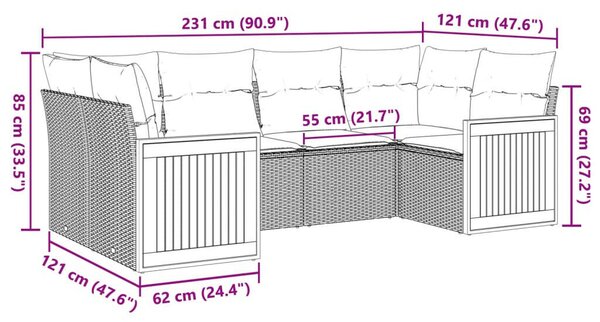 VidaXL Polyrattan Kerti Ülőgarnitúra - 6 részes - Bézs