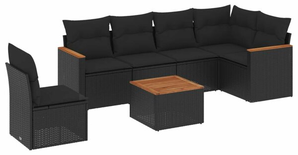 VidaXL 7 részes Kerti Ülőgarnitúra - Fekete Polyrattan