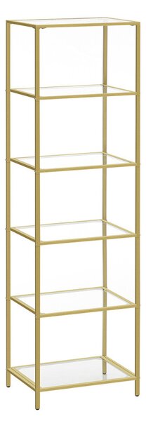 VASAGLE Elegance 6-Szintes Üvegpolc Arany Acélvázzal