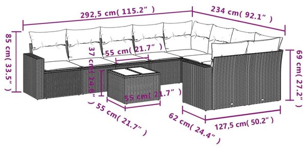 VidaXL Polyrattan Kerti Ülőgarnitúra - 10 részes - Bézs