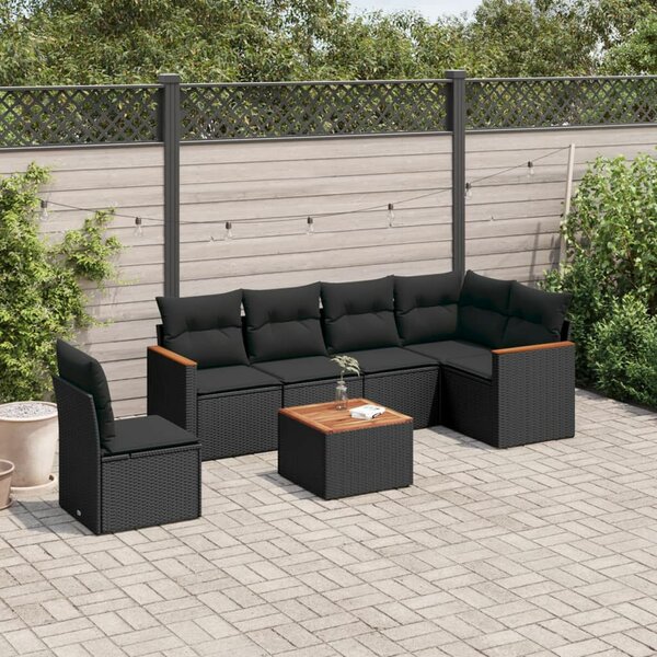 VidaXL 7 részes Kerti Ülőgarnitúra - Fekete Polyrattan