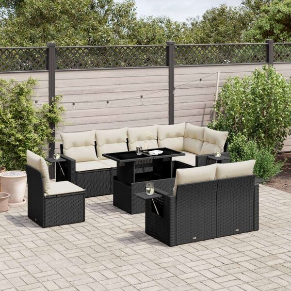 VidaXL Polyrattan Kerti Ülőgarnitúra - 9 részes - Fekete