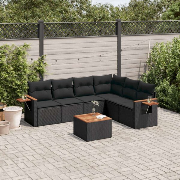 VidaXL Polyrattan Kerti Ülőgarnitúra - 7 részes - Fekete