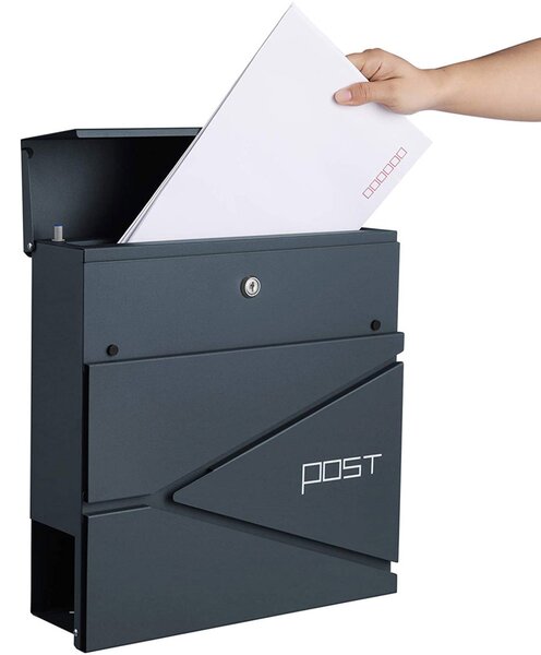 SONGMICS Modern Fali Postaláda Újságtartóval Antracitszürke Acél