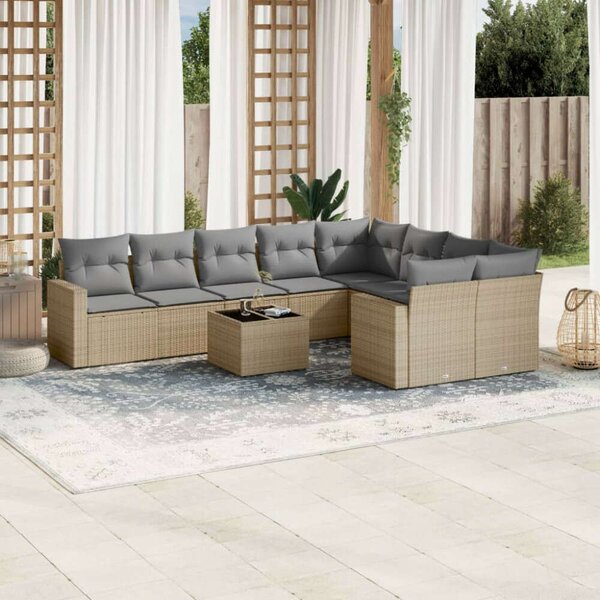 VidaXL Polyrattan Kerti Ülőgarnitúra - 10 részes - Bézs