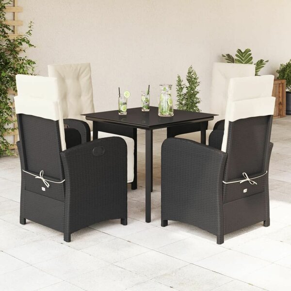 VidaXL 5 részes fekete polyrattan kerti étkezőgarnitúra párnákkal