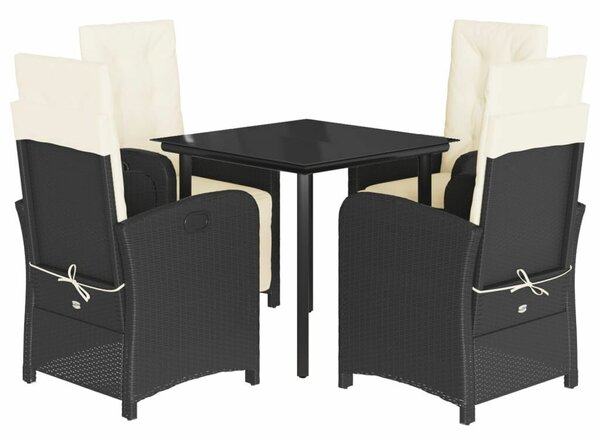 VidaXL 5 részes fekete polyrattan kerti étkezőgarnitúra párnákkal