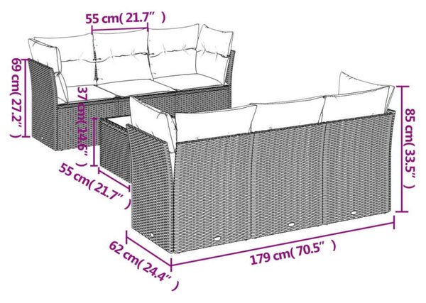 VidaXL Polyrattan Kerti Ülőgarnitúra - 7 részes - Szürke