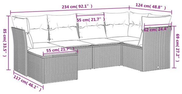 VidaXL Polyrattan Kerti Ülőgarnitúra - 6 részes - Fekete