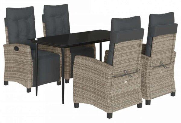VidaXL 5 részes szürke polyrattan kerti étkezőgarnitúra párnával
