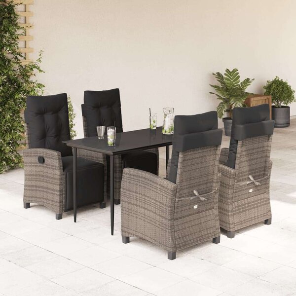 VidaXL 5 részes szürke polyrattan kerti étkezőgarnitúra párnával