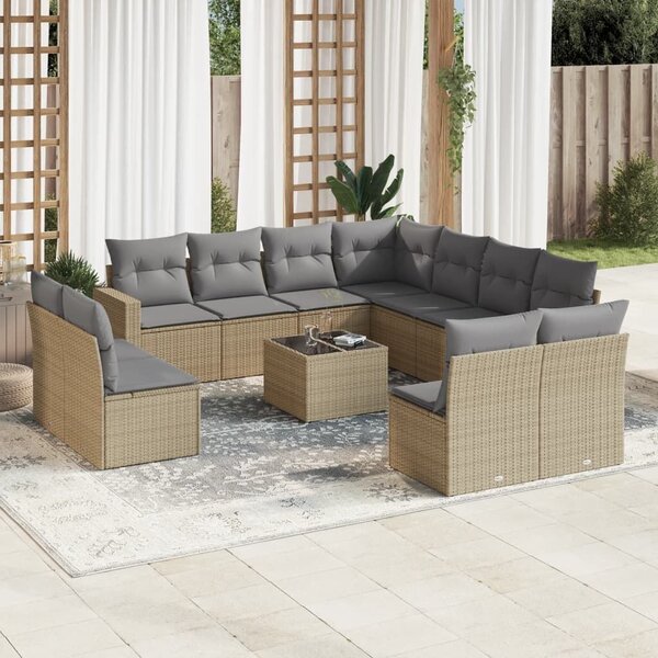 Polyrattan Kerti Ülőgarnitúra - 12 részes - Bézs