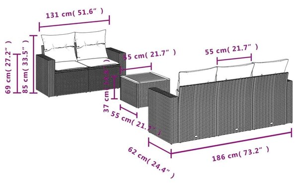 VidaXL Polyrattan Kerti Ülőgarnitúra - 6 részes - Bézs