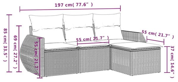 VidaXL Polyrattan Kerti Ülőgarnitúra - 4 részes - Bézs