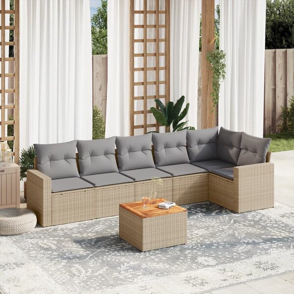 Polyrattan Kerti Ülőgarnitúra - 7 részes - Bézs