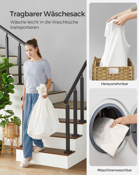 SONGMICS Rattan Hatású Szennyestartó Kosár 3 Rekesszel Természetes