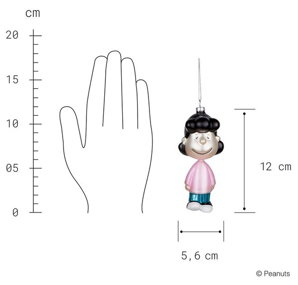 PEANUTS üveg karácsonyfadísz, Lucy, 12 cm
