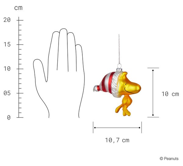 PEANUTS üveg karácsonyfadísz, Woodstock, 10 cm