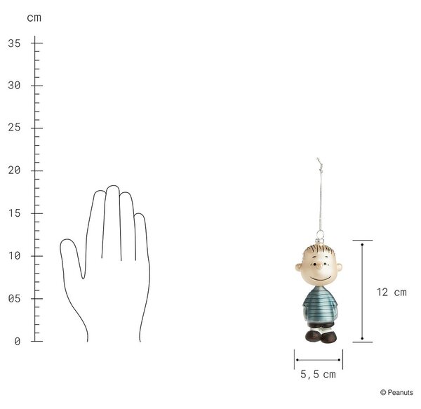 PEANUTS üveg karácsonyfadísz, Linus, 12 cm