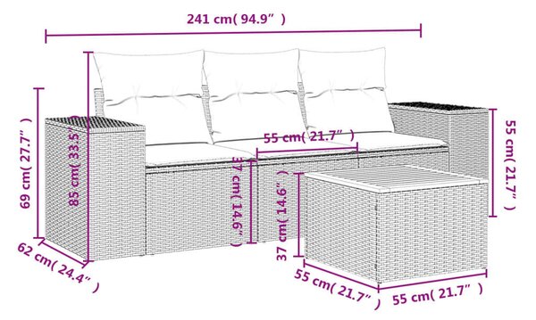 VidaXL Polyrattan Kerti Ülőgarnitúra - 4 Részes - Bézs