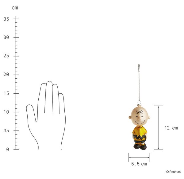 PEANUTS üveg karácsonyfadísz, Charlie Brown, 12 cm