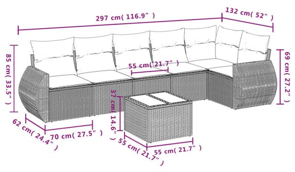 VidaXL 7 részes Kerti Ülőgarnitúra - Fekete Polyrattan