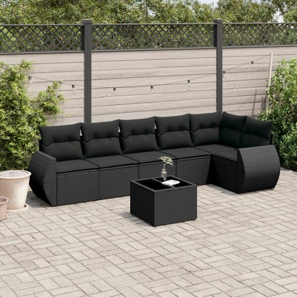VidaXL 7 részes Kerti Ülőgarnitúra - Fekete Polyrattan