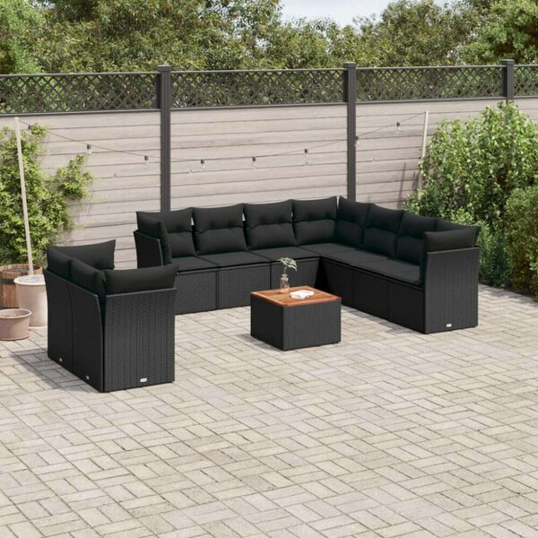 VidaXL Polyrattan Kerti Ülőgarnitúra - 11 részes - Fekete