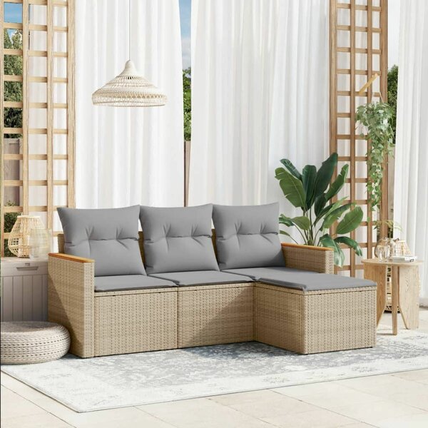 VidaXL 4 részes vegyes bézs polyrattan kerti ülőgarnitúra párnákkal