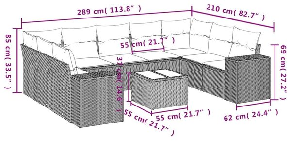 VidaXL Polyrattan Kerti Ülőgarnitúra - 10 részes - Szürke