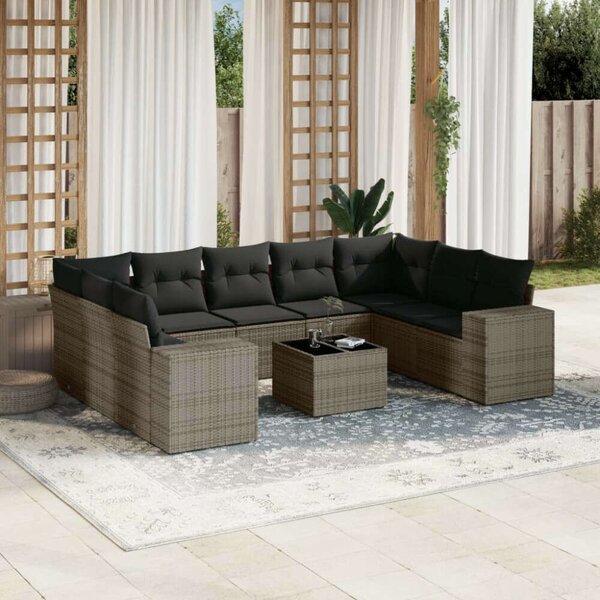 VidaXL Polyrattan Kerti Ülőgarnitúra - 10 részes - Szürke