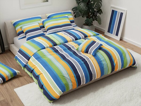 Krepp ágyneműhuzat LINIE kék szett + Jersey lepedő 90 x 200 cm világosszürke, egyszemélyes