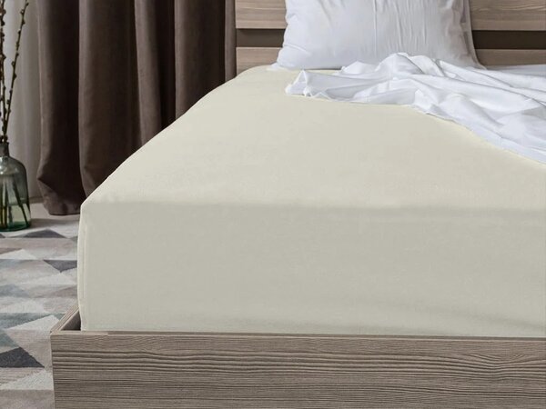 Krepp ágynemű szett DENYX BLEND világos krémszínű, hotel zseb + Jersey lepedő 90 x 200 cm szürkésbézs, egyszemélyes