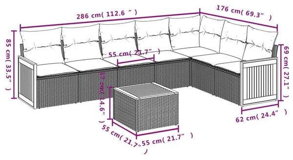 VidaXL Polyrattan Kerti Ülőgarnitúra - 8 részes - Bézs