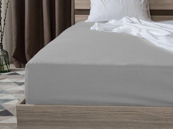 Krepp ágyneműhuzat szett DENYX BLEND szürke + jersey lepedő 180 x 200 cm világosszürke, kétszemélyes ágyhoz