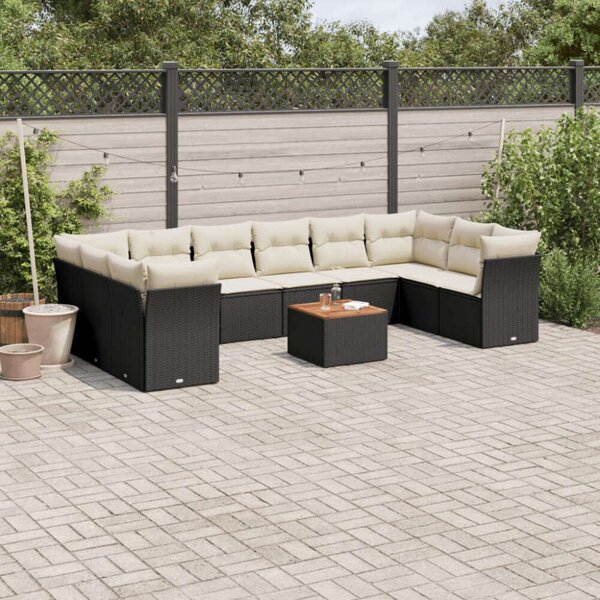 VidaXL Polyrattan Kerti Ülőgarnitúra - 11 részes - Fekete