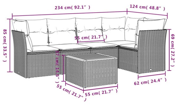 VidaXL 6 részes fekete polyrattan kerti ülőgarnitúra párnákkal
