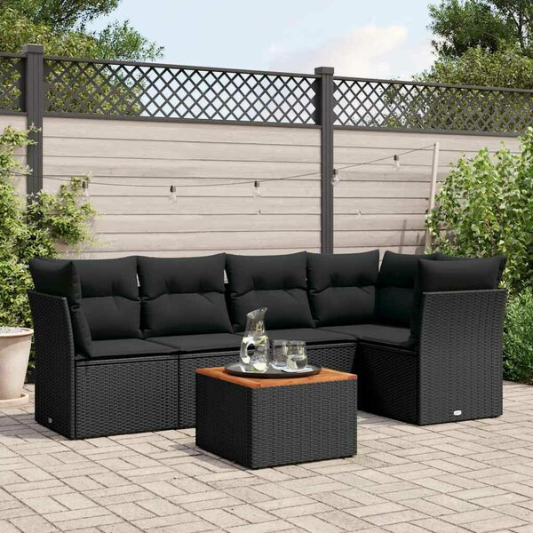 VidaXL 6 részes fekete polyrattan kerti ülőgarnitúra párnákkal