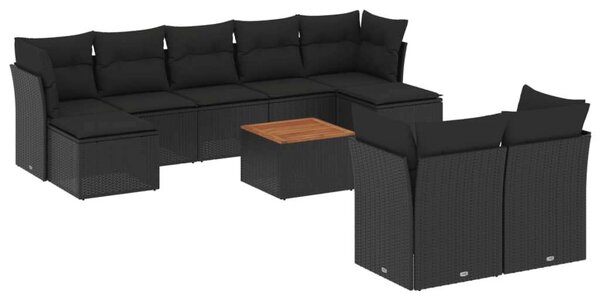 VidaXL 10 részes fekete polyrattan kerti ülőgarnitúra párnákkal