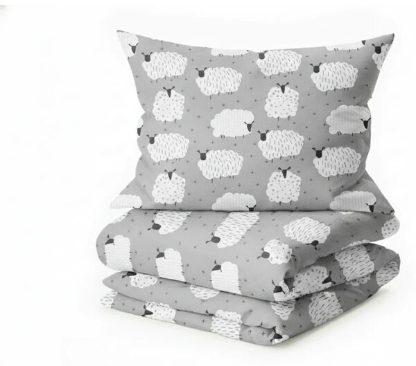 Krepp ágyneműhuzat készlet WHITE SHEEPS POLY szürke + Jersey gumis lepedő 90 x 200 cm szürke, egyszemélyes