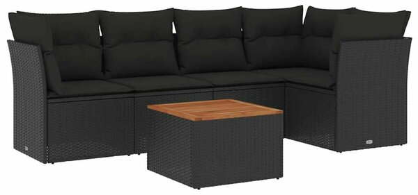 VidaXL 6 részes fekete polyrattan kerti ülőgarnitúra párnákkal