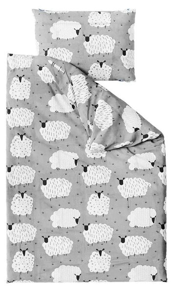 Krepp ágyneműhuzat készlet WHITE SHEEPS POLY szürke + Jersey gumis lepedő 90 x 200 cm szürke, egyszemélyes