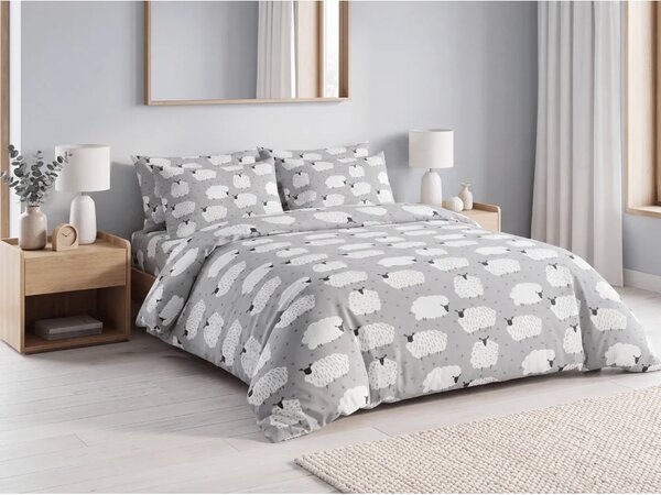 Krepp ágyneműhuzat készlet WHITE SHEEPS POLY szürke + Jersey gumis lepedő 90 x 200 cm szürke, egyszemélyes