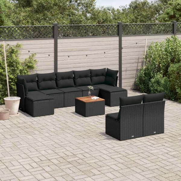 VidaXL Polyrattan Kerti Ülőgarnitúra - 10 részes - Fekete
